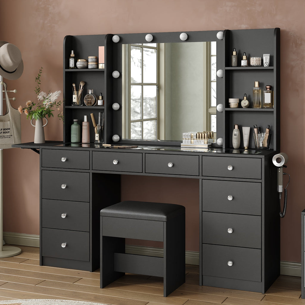 10-Drawer LED Mirror Vanity Desk