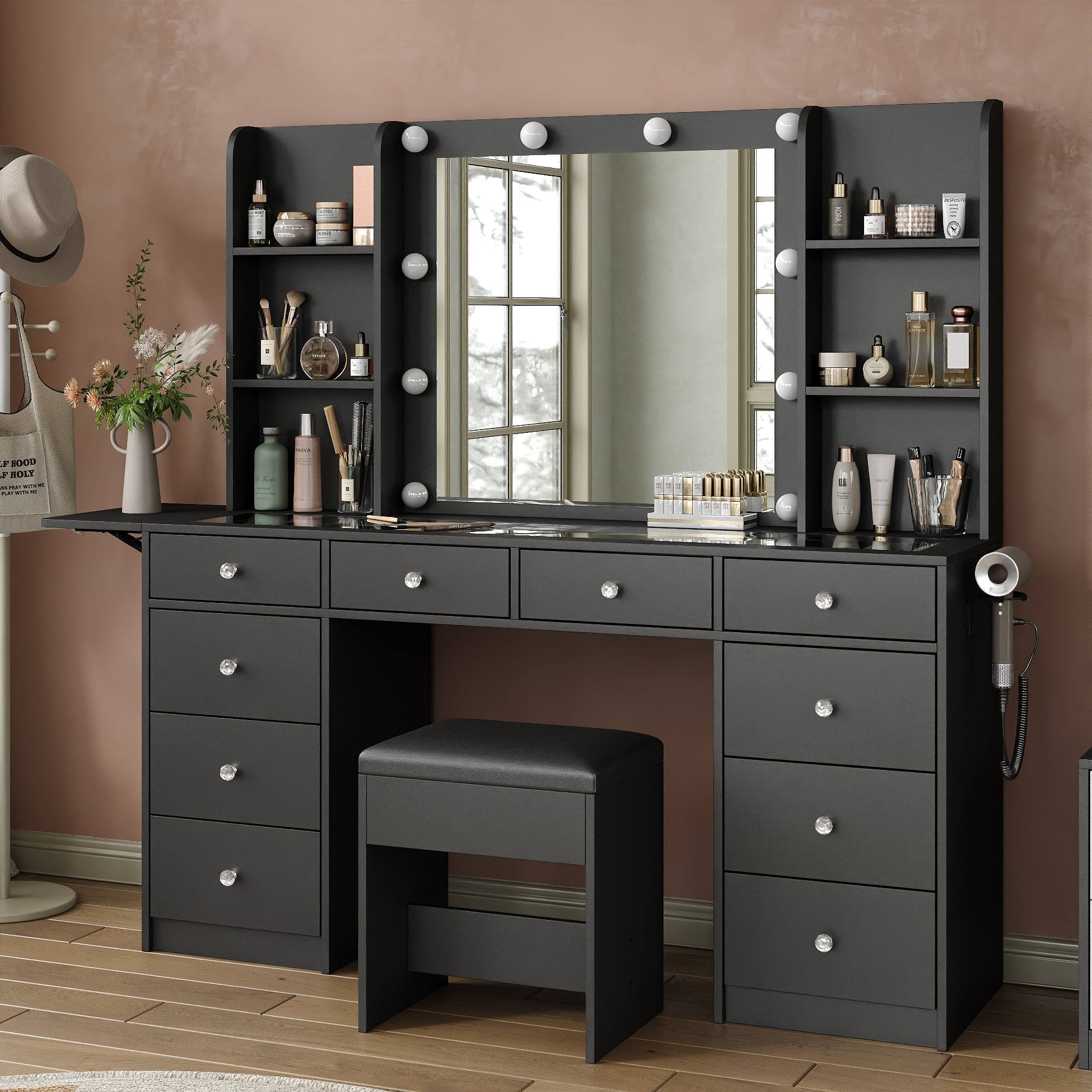 10-Drawer LED Mirror Vanity Desk