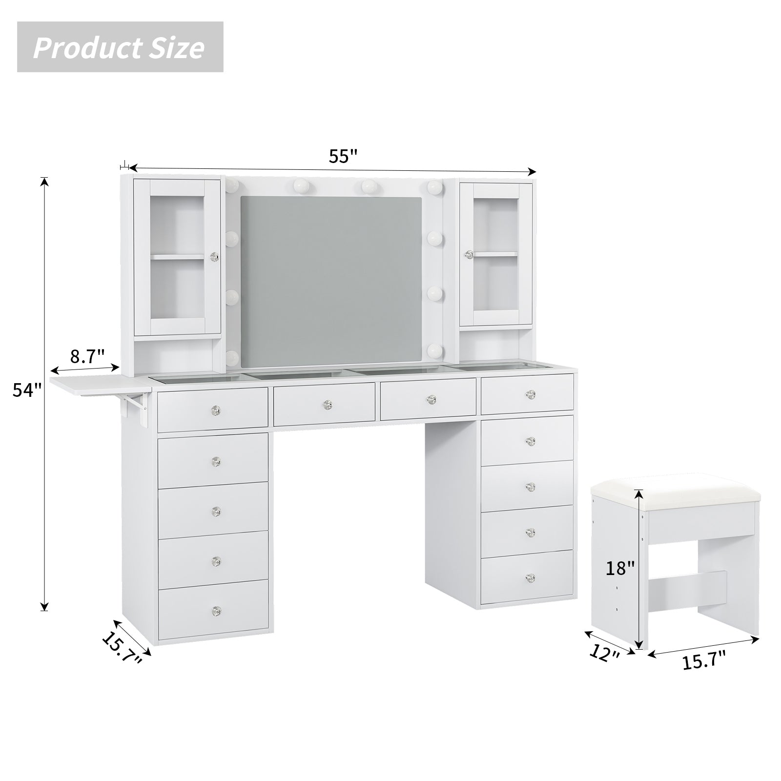 12-Drawer LED Mirror Vanity Desk