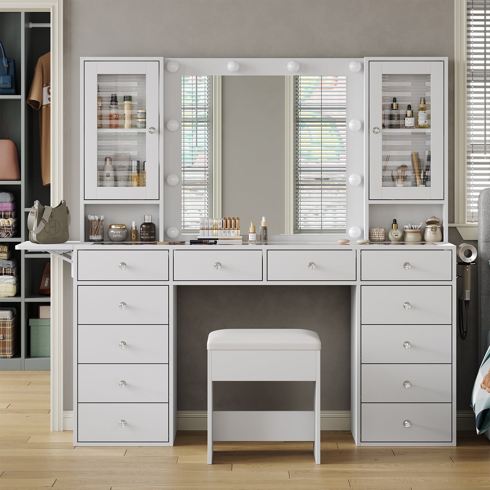 12-Drawer LED Mirror Vanity Desk