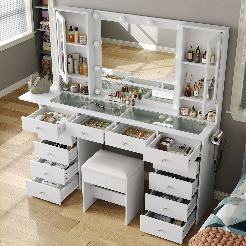 12-Drawer LED Mirror Vanity Desk