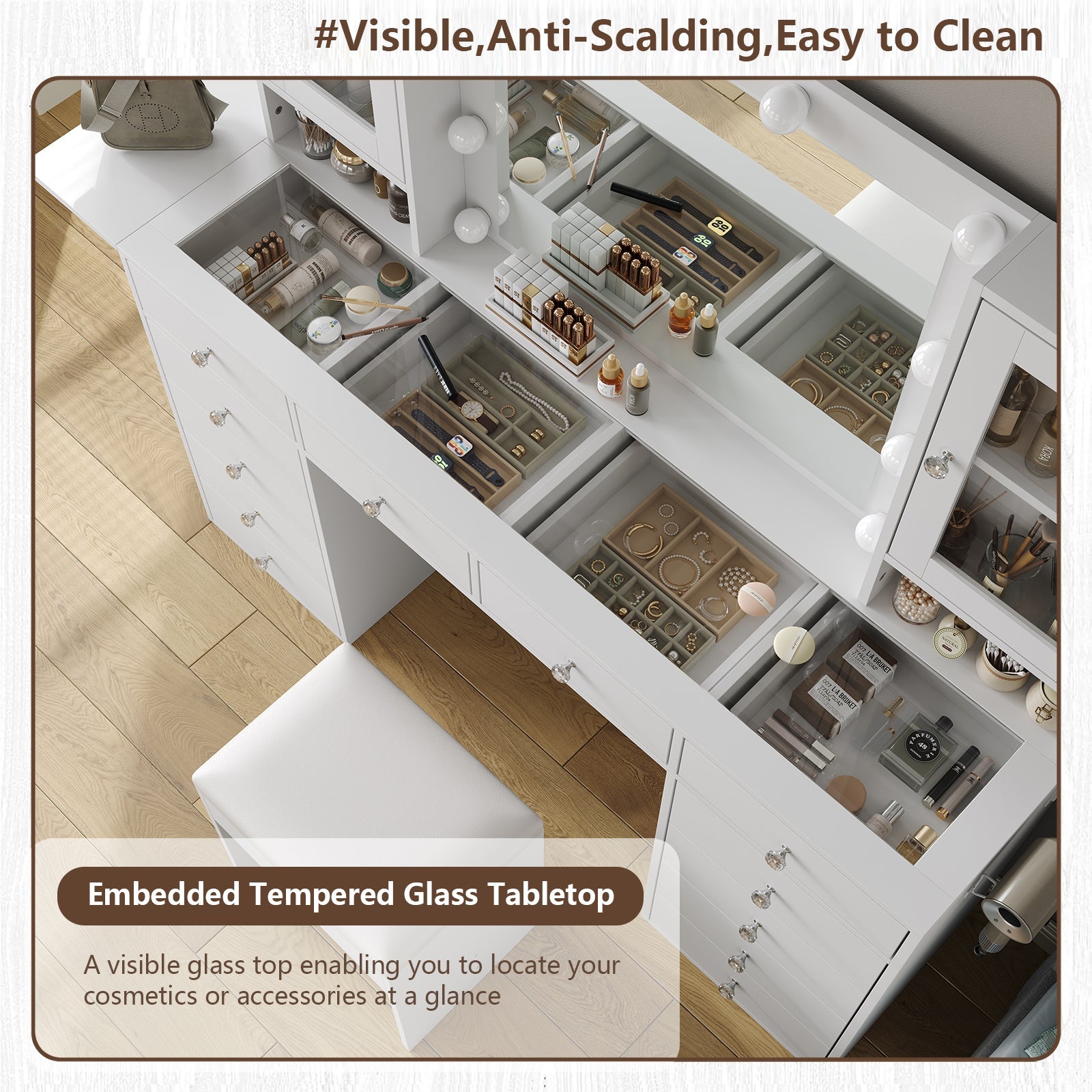 12-Drawer LED Mirror Vanity Desk