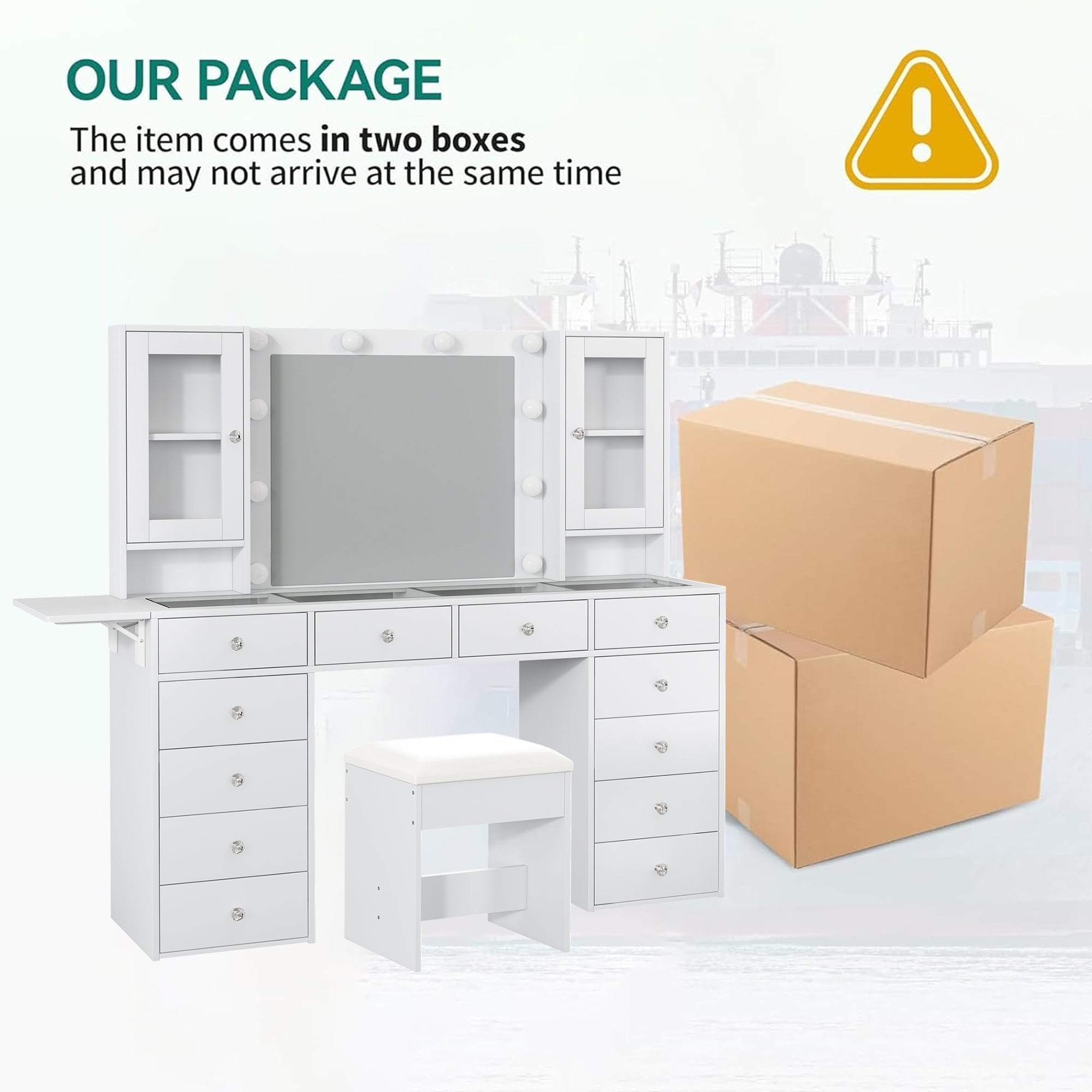 12-Drawer LED Mirror Vanity Desk
