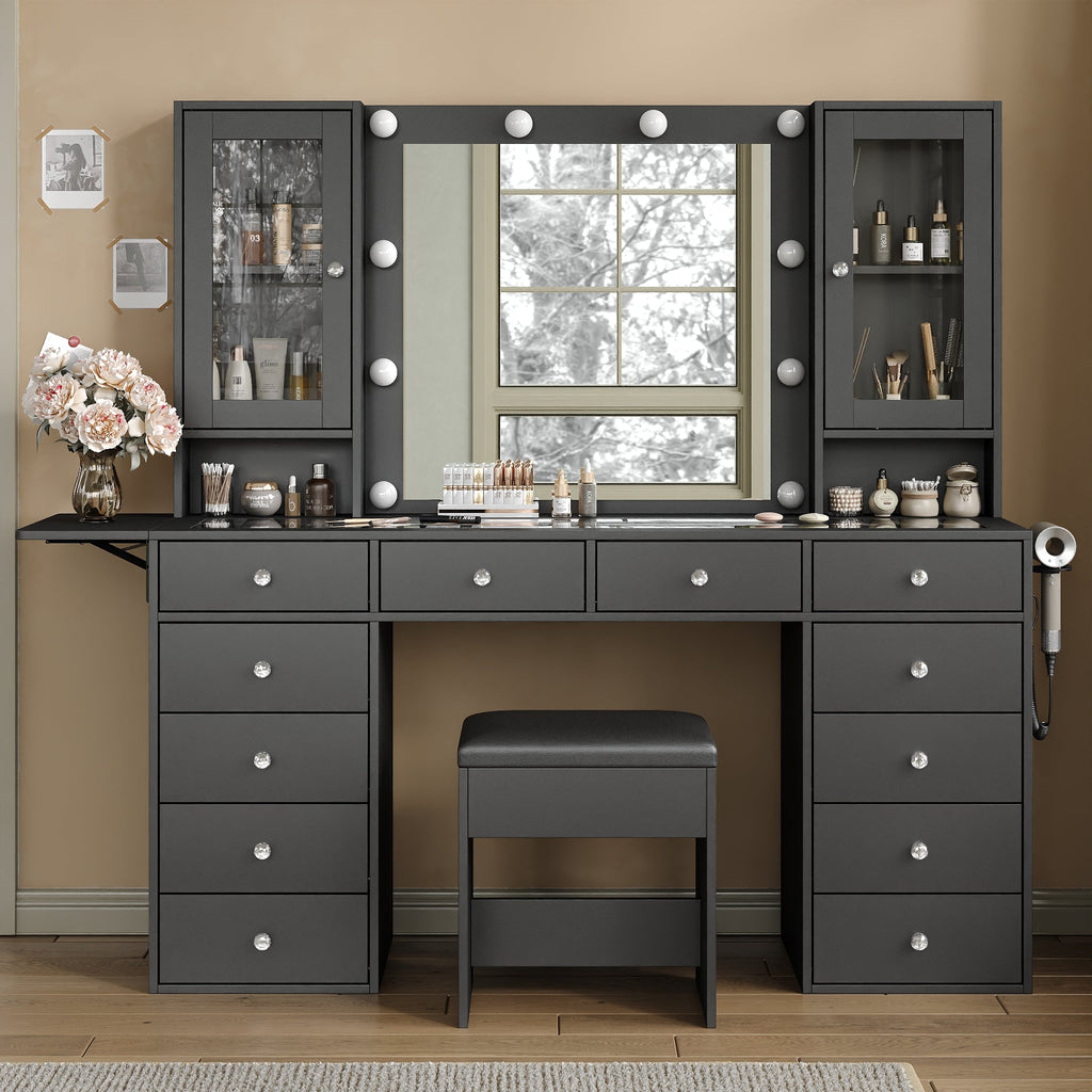 12-Drawer LED Mirror Vanity Desk