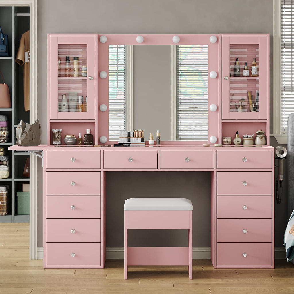 12-Drawer LED Mirror Vanity Desk