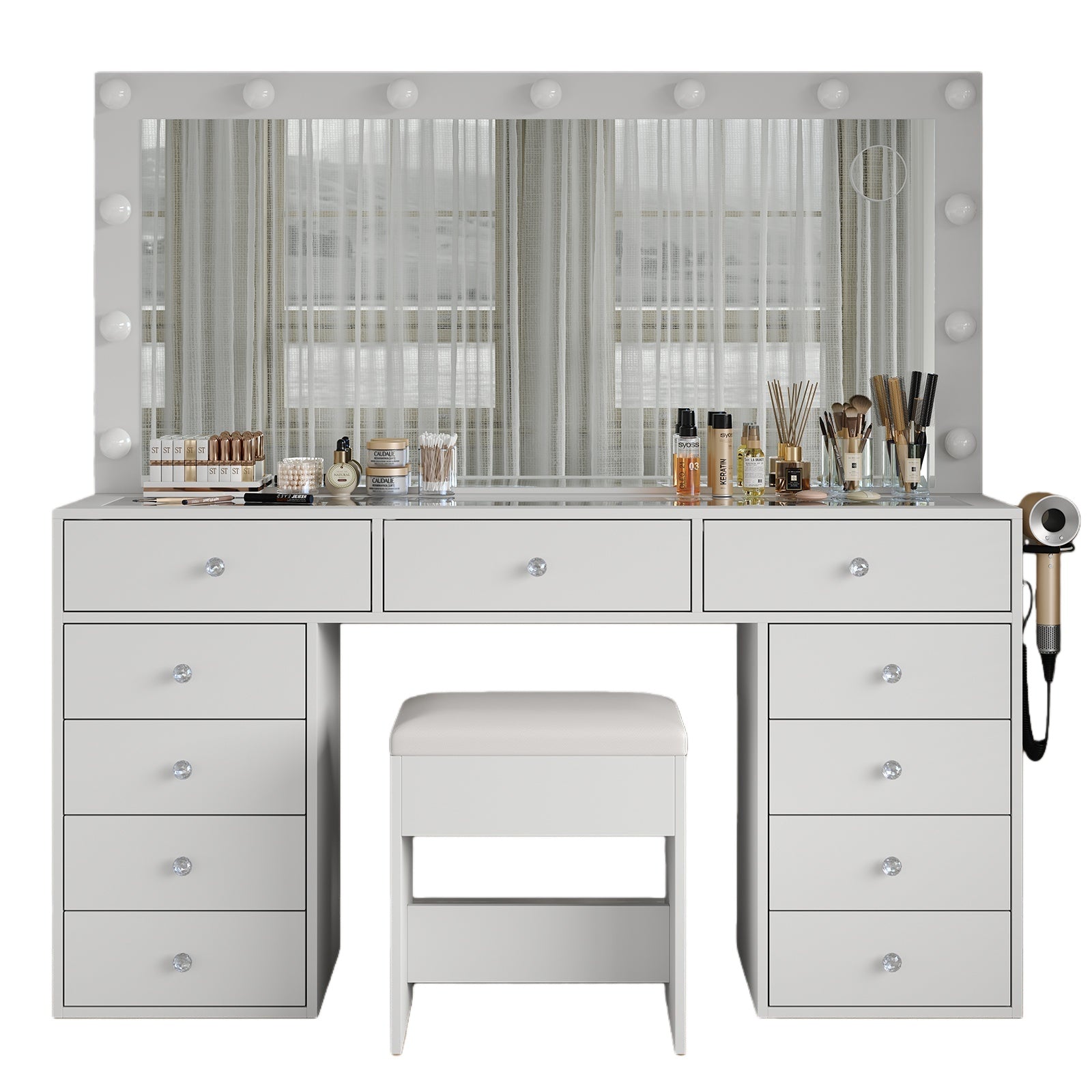 11-Drawer LED Mirror Vanity Desk