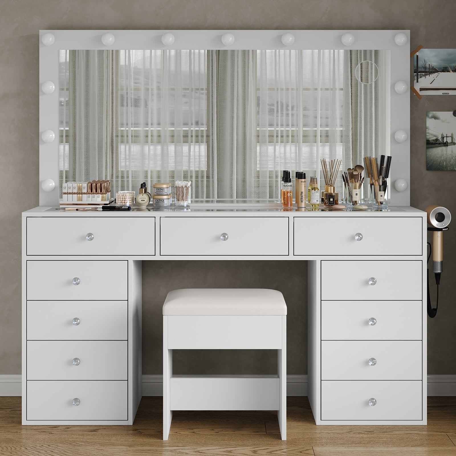 11-Drawer LED Mirror Vanity Desk