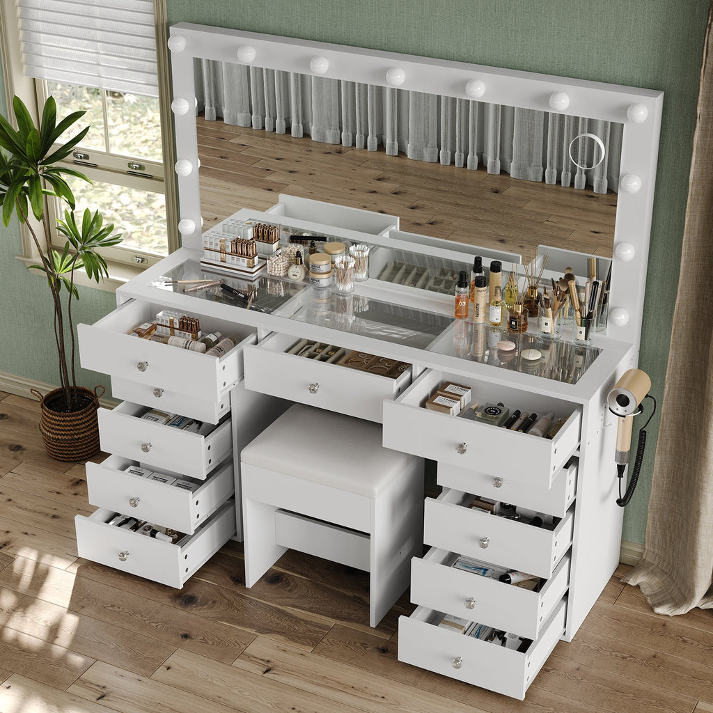 11-Drawer LED Mirror Vanity Desk