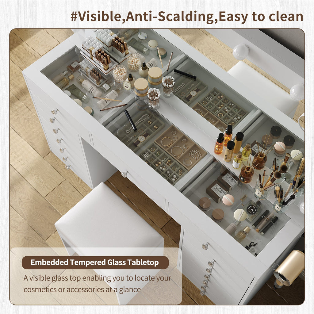 11-Drawer LED Mirror Vanity Desk