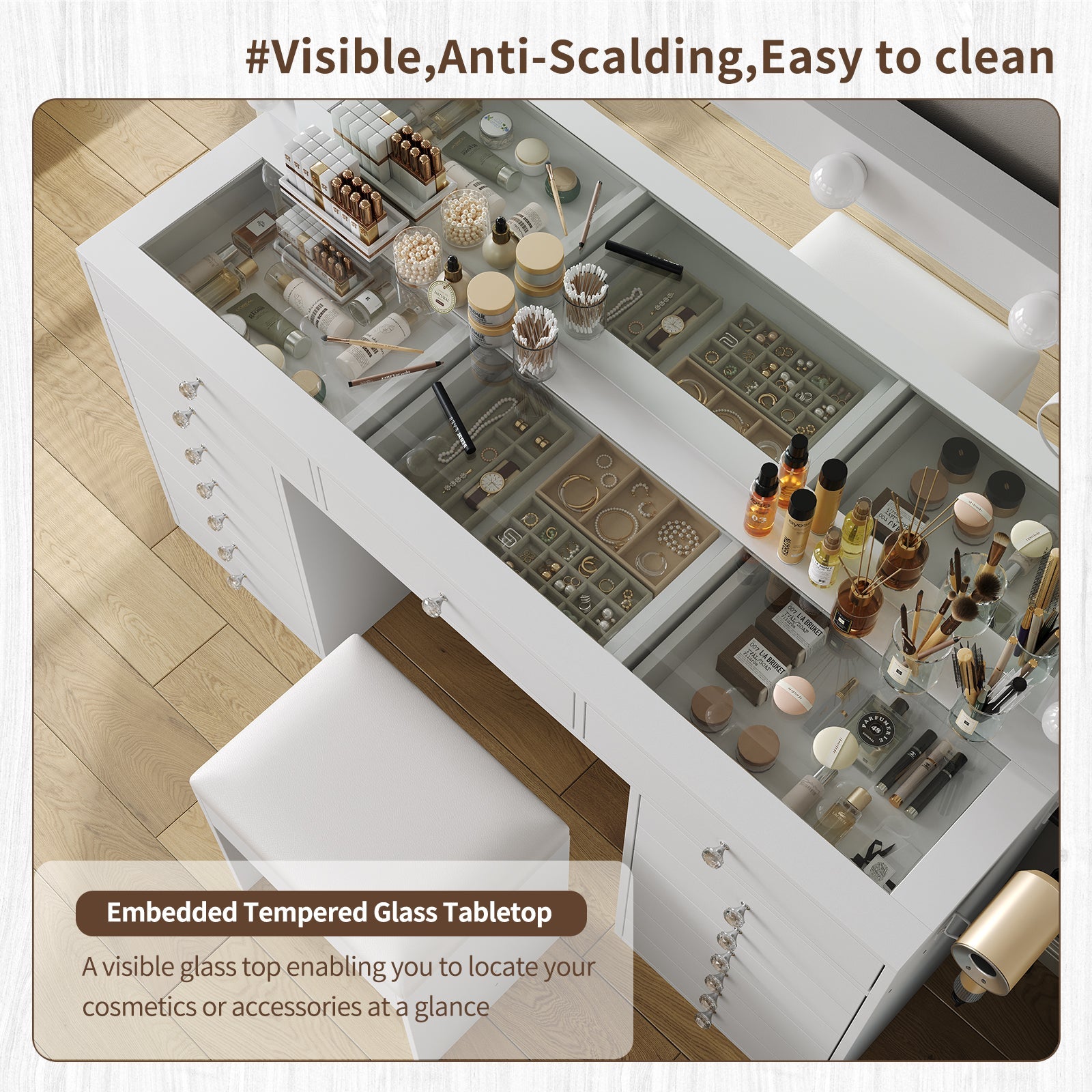 11-Drawer LED Mirror Vanity Desk