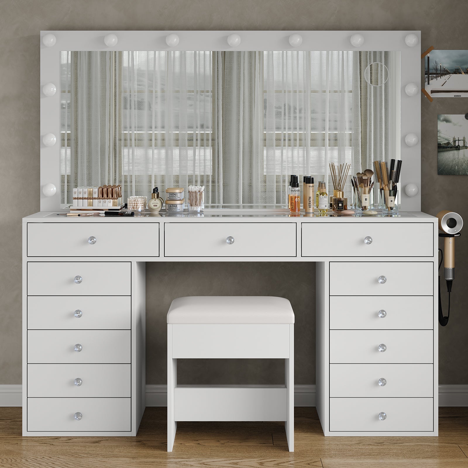 13-Drawer LED Mirror Vanity Desk