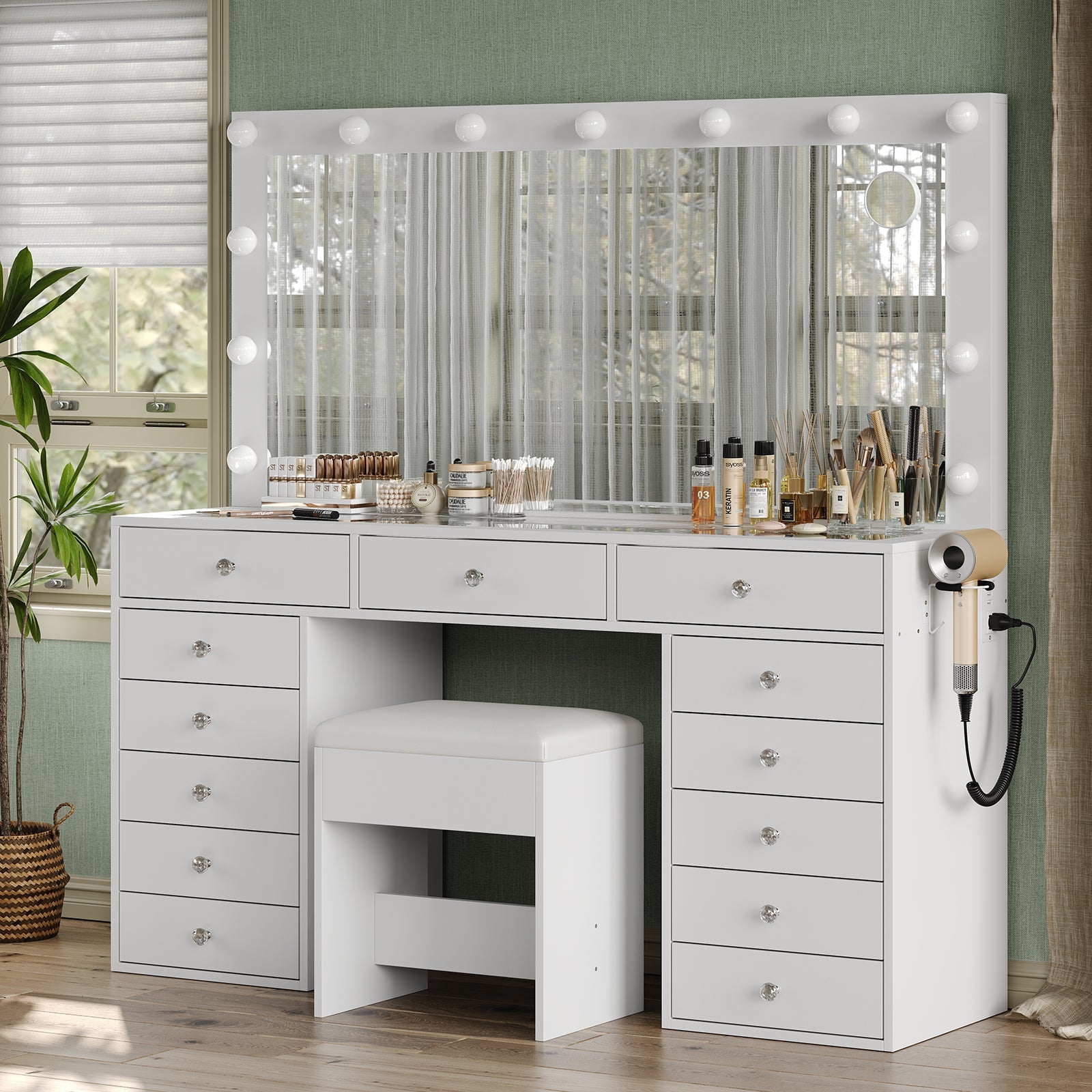 13-Drawer LED Mirror Vanity Desk
