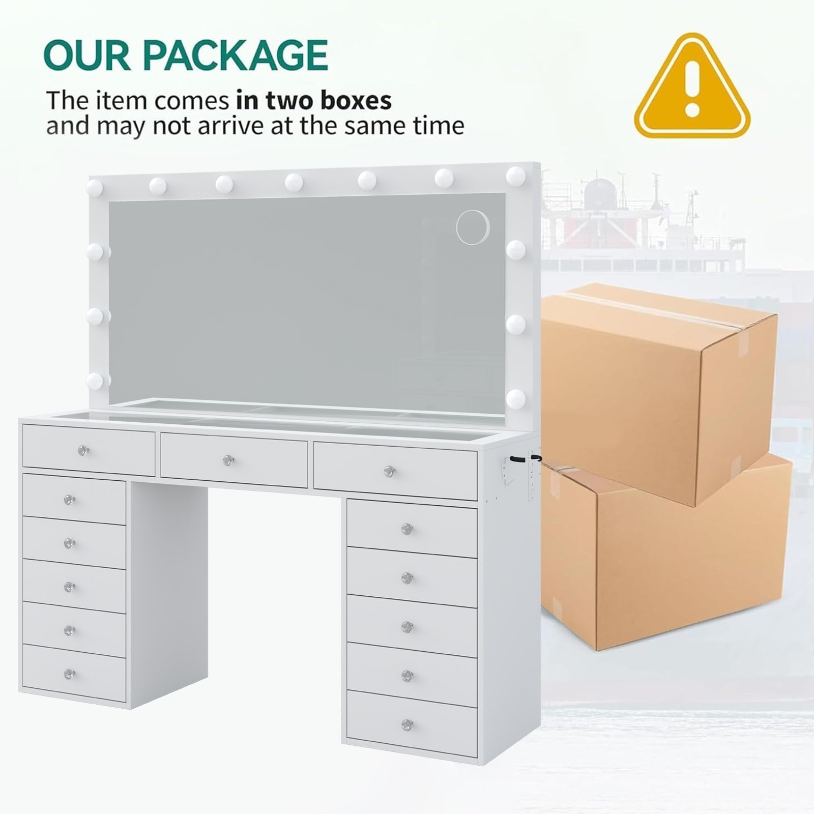 13-Drawer LED Mirror Vanity Desk