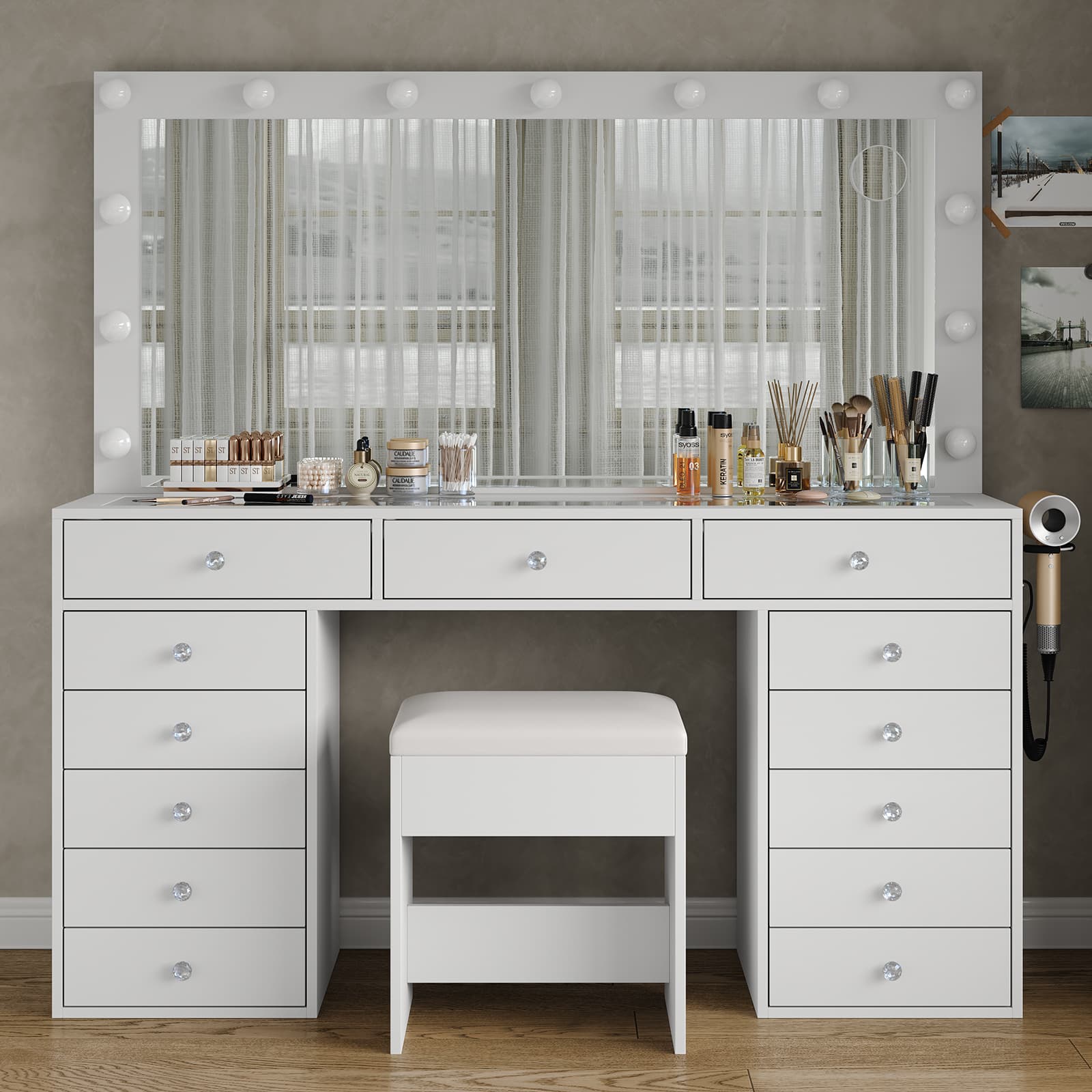 13-Drawer LED Mirror Vanity Desk