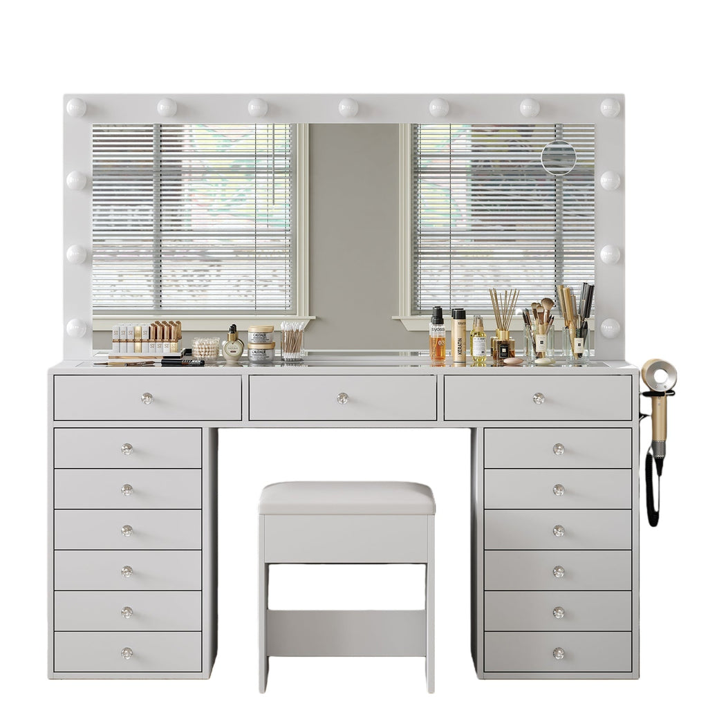 15-Drawer LED Mirror Vanity Desk
