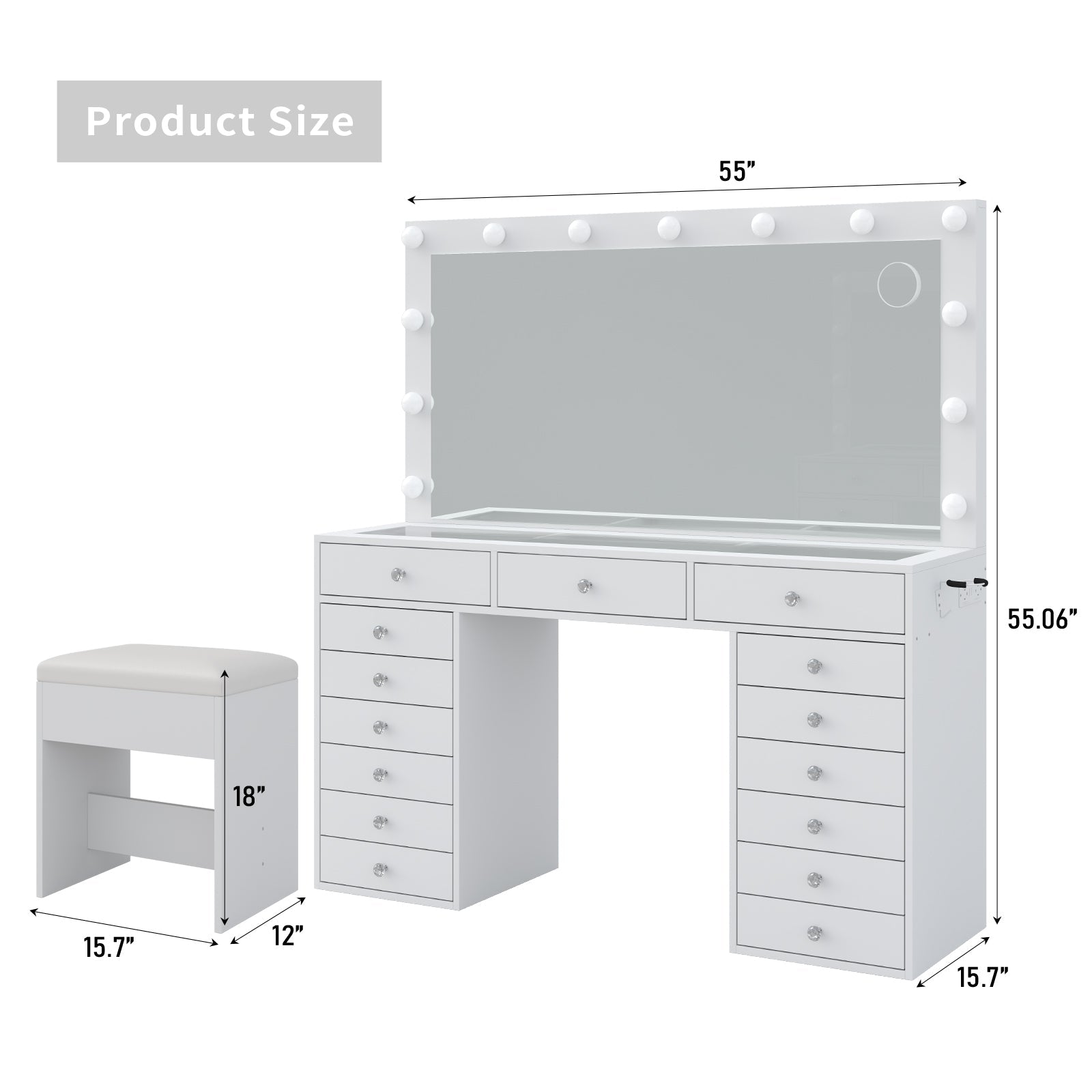 15-Drawer LED Mirror Vanity Desk