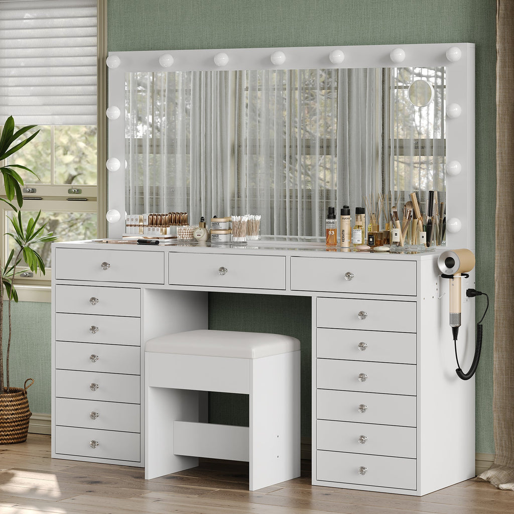 15-Drawer LED Mirror Vanity Desk