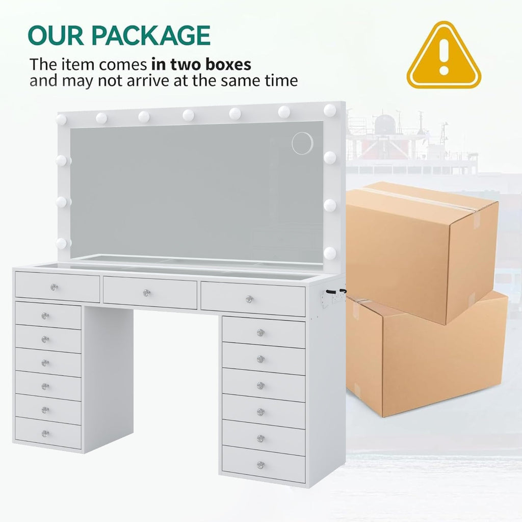 15-Drawer LED Mirror Vanity Desk