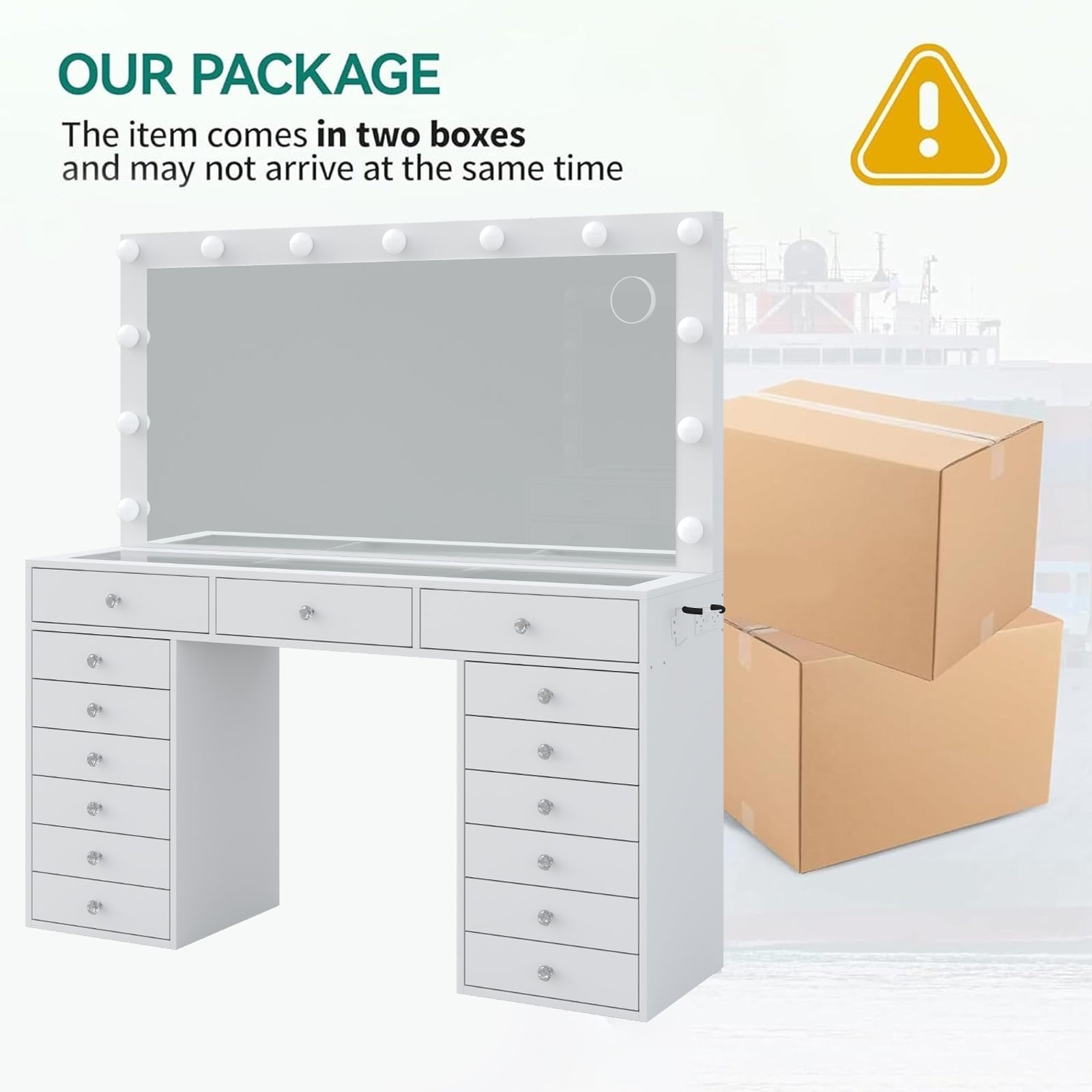 15-Drawer LED Mirror Vanity Desk