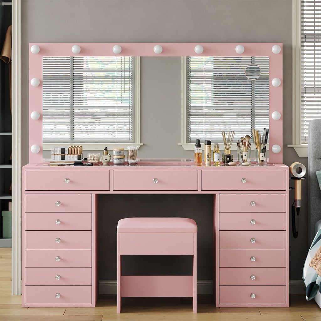 15 - Drawer LED Mirror Vanity Desk - Vektaya - VektayaDeskUS-VD017-PK
