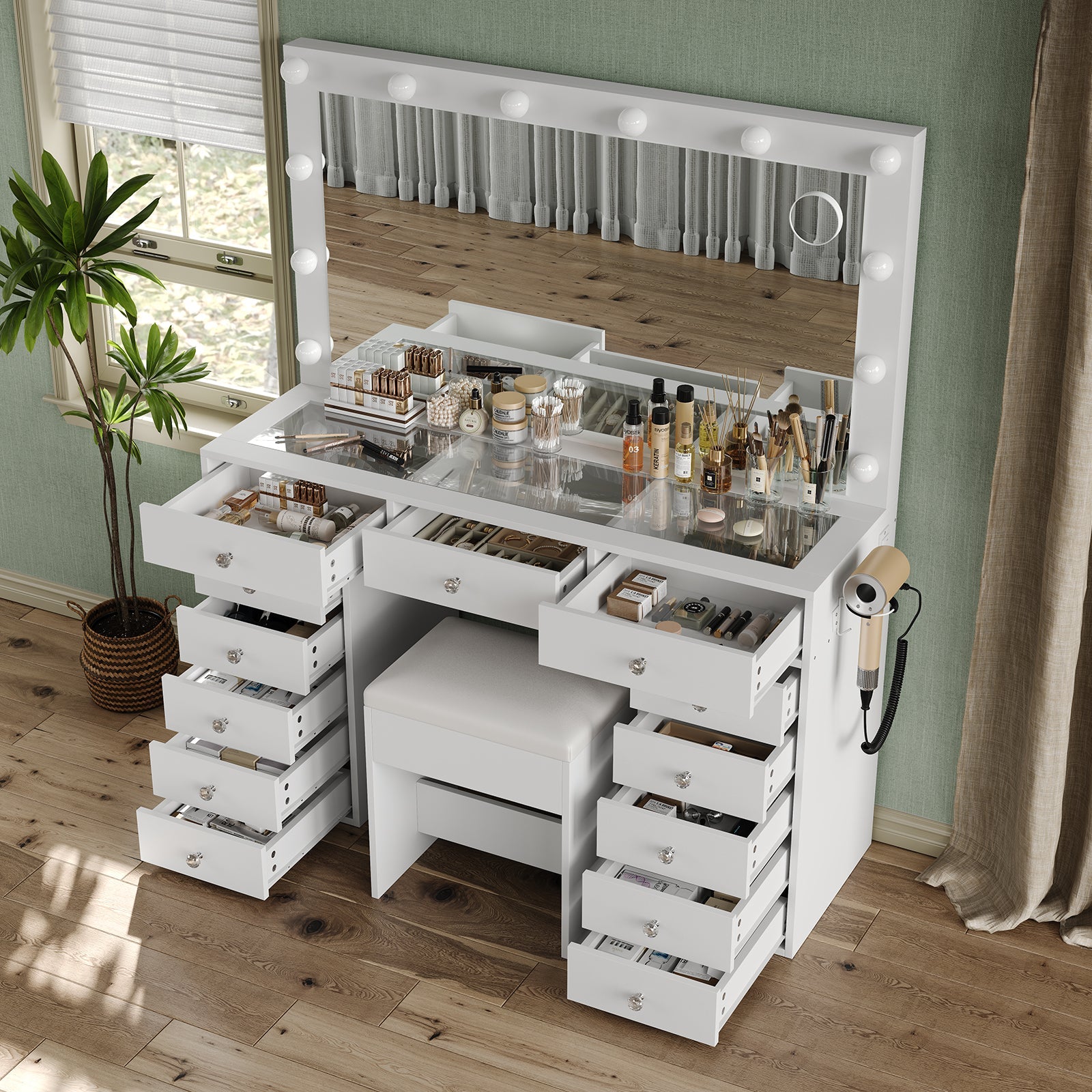 13-Drawer LED Mirror Vanity Desk