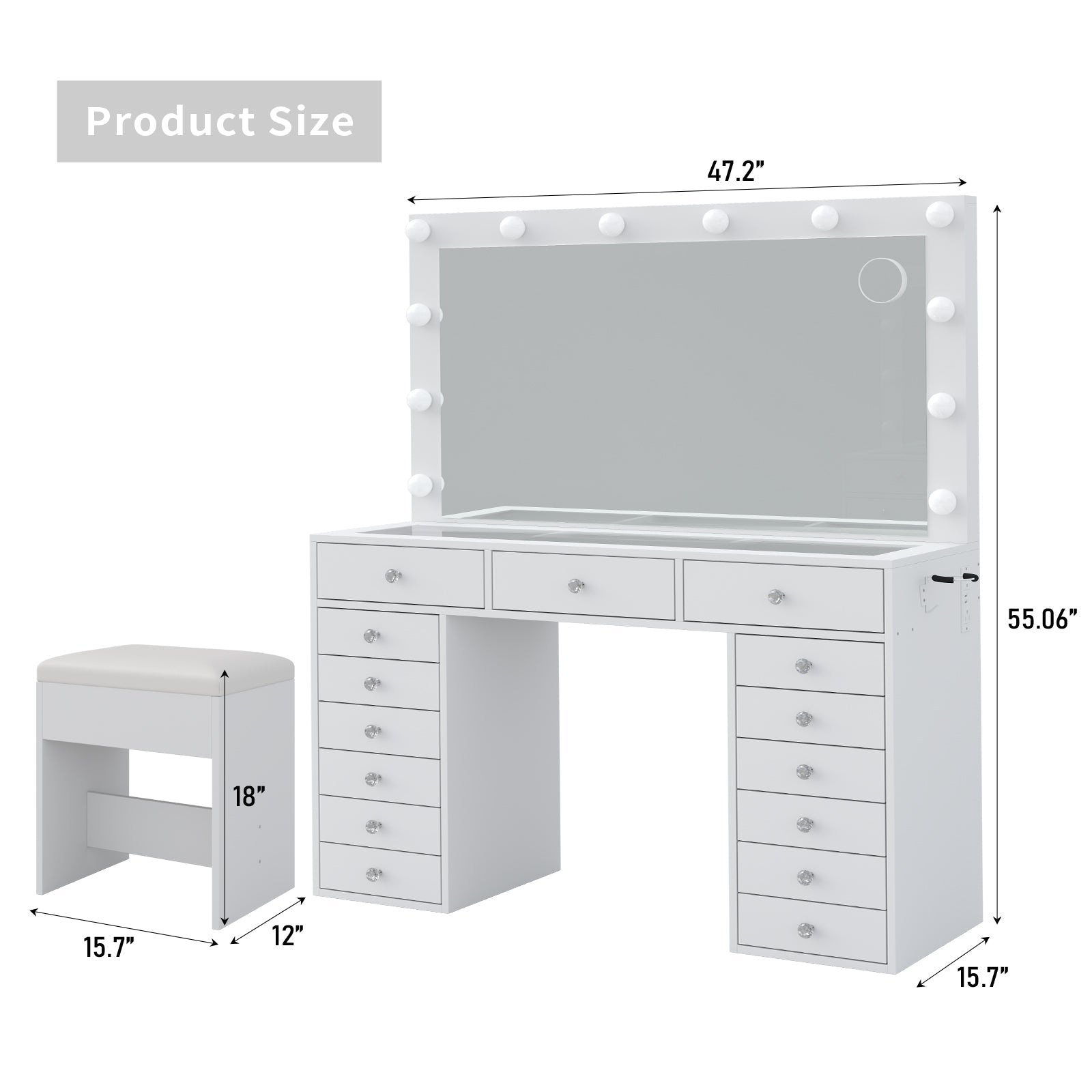 15-Drawer LED Mirror Vanity Desk
