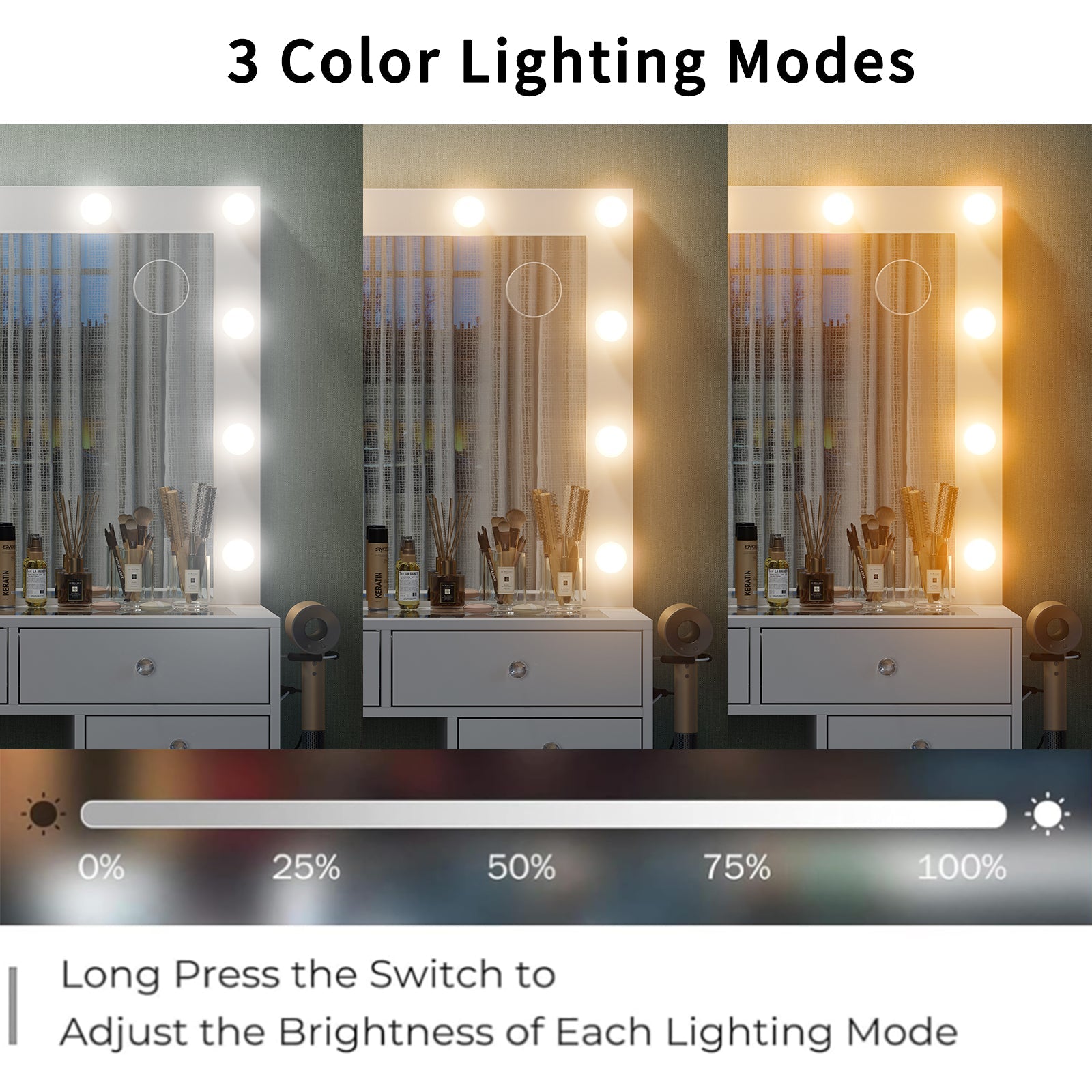 15-Drawer LED Mirror Vanity Desk