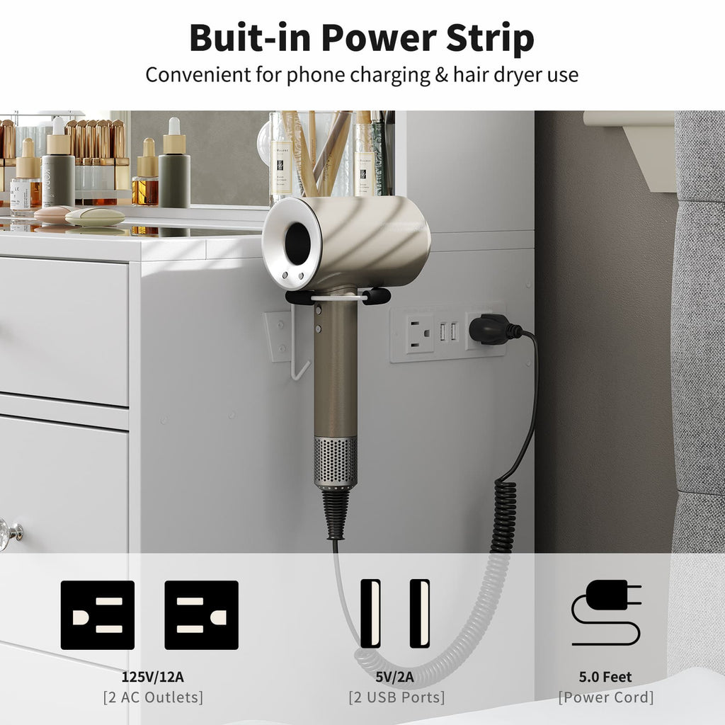 LED Mirror Vanity Desk with Charging Station