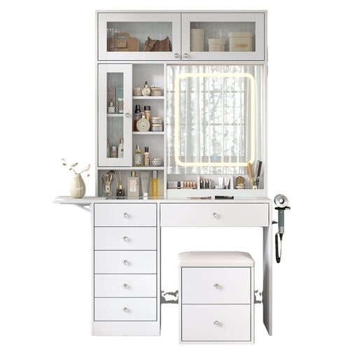 LED Mirror Vanity Desk with Stool White