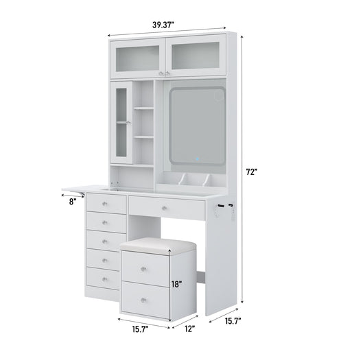 LED Mirror Vanity Desk with Stool White