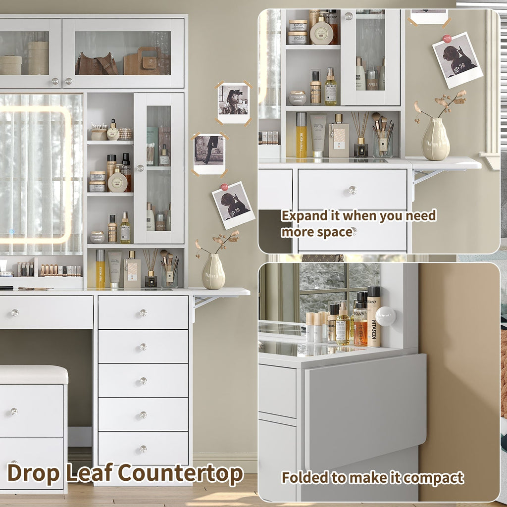 LED Mirror Vanity Desk with Stool White