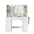 7-Drawer LED Mirror Vanity Desk with Charging Station