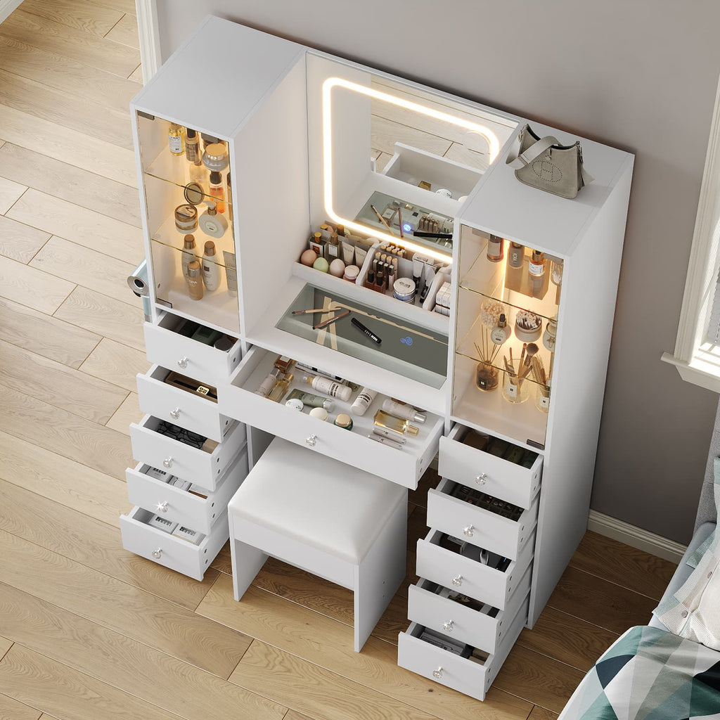 11-Drawer Mirror Vanity Desk