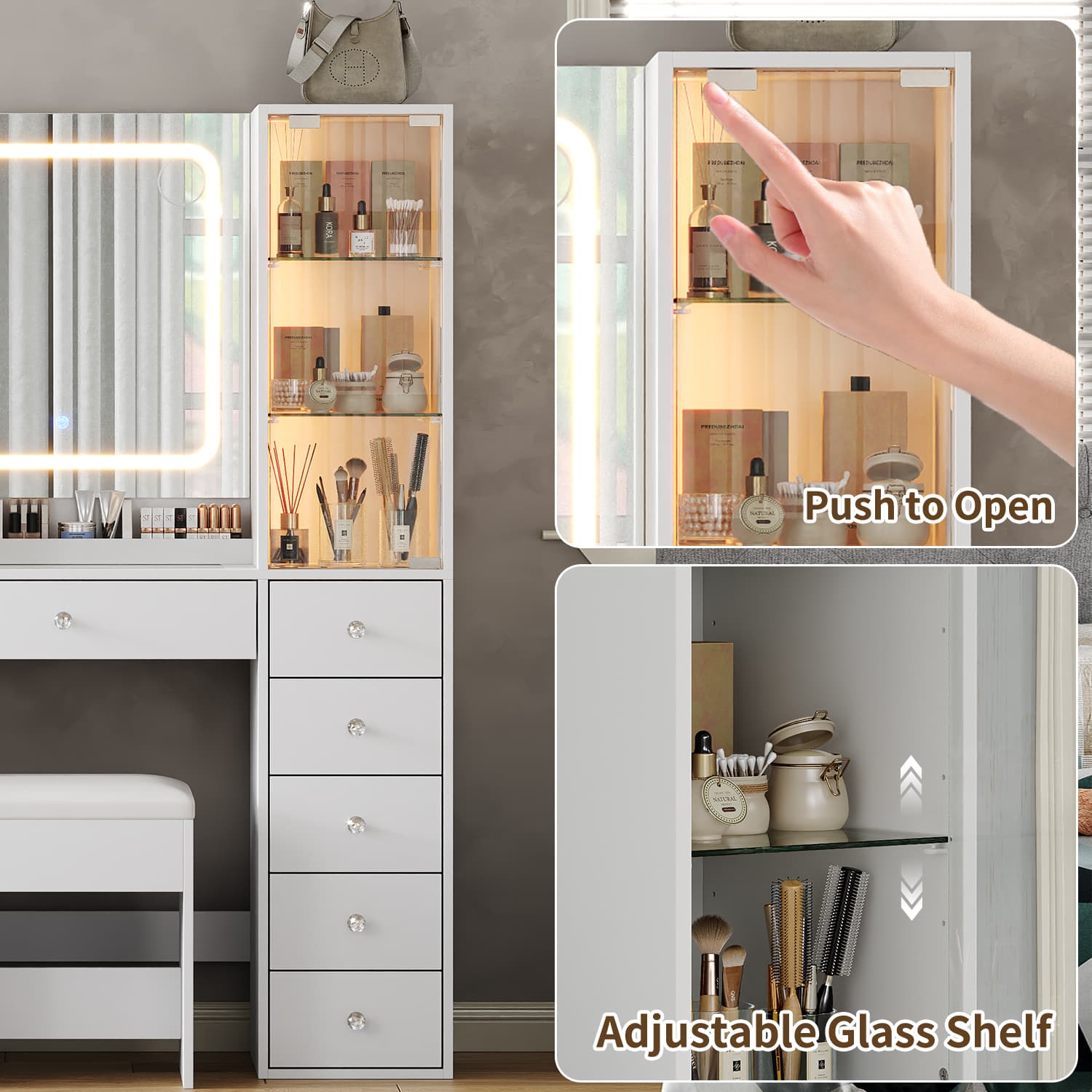 11-Drawer Mirror Vanity Desk