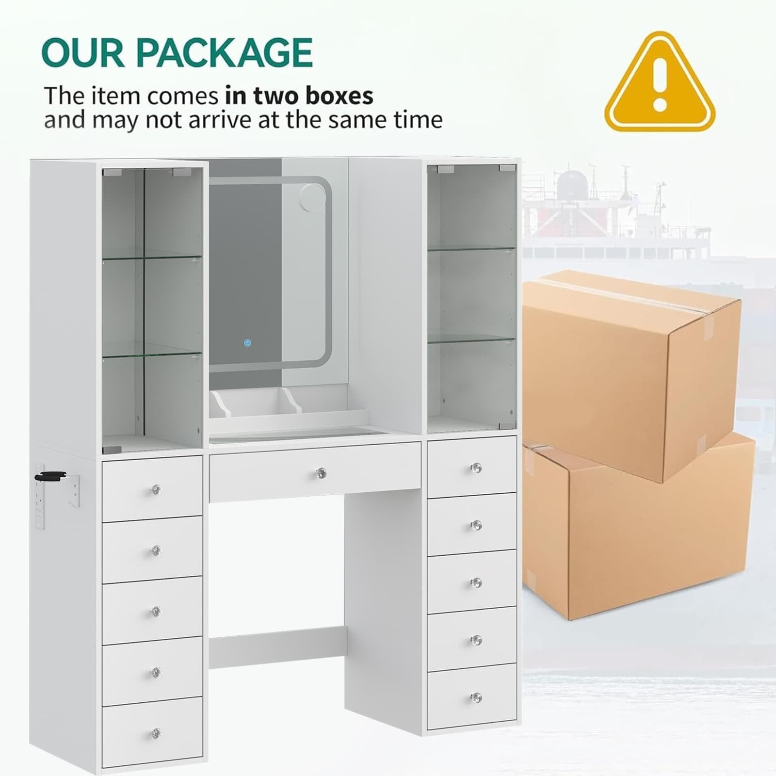 11-Drawer Mirror Vanity Desk
