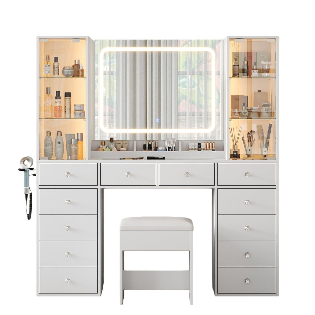 12-Drawer Mirror Vanity Desk