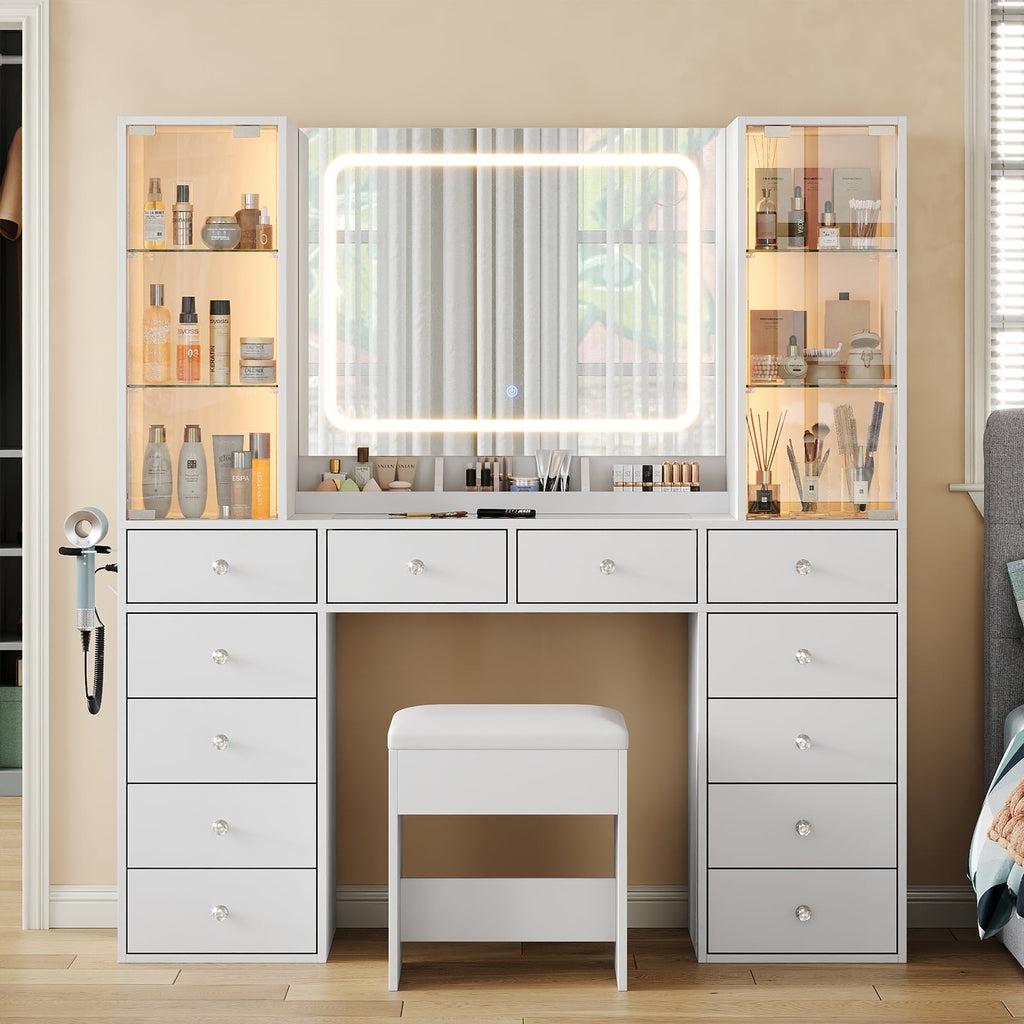 12-Drawer Mirror Vanity Desk