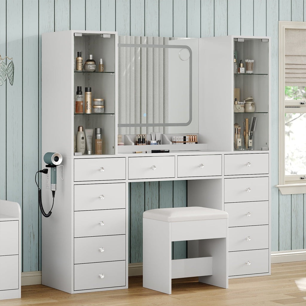 12-Drawer Mirror Vanity Desk