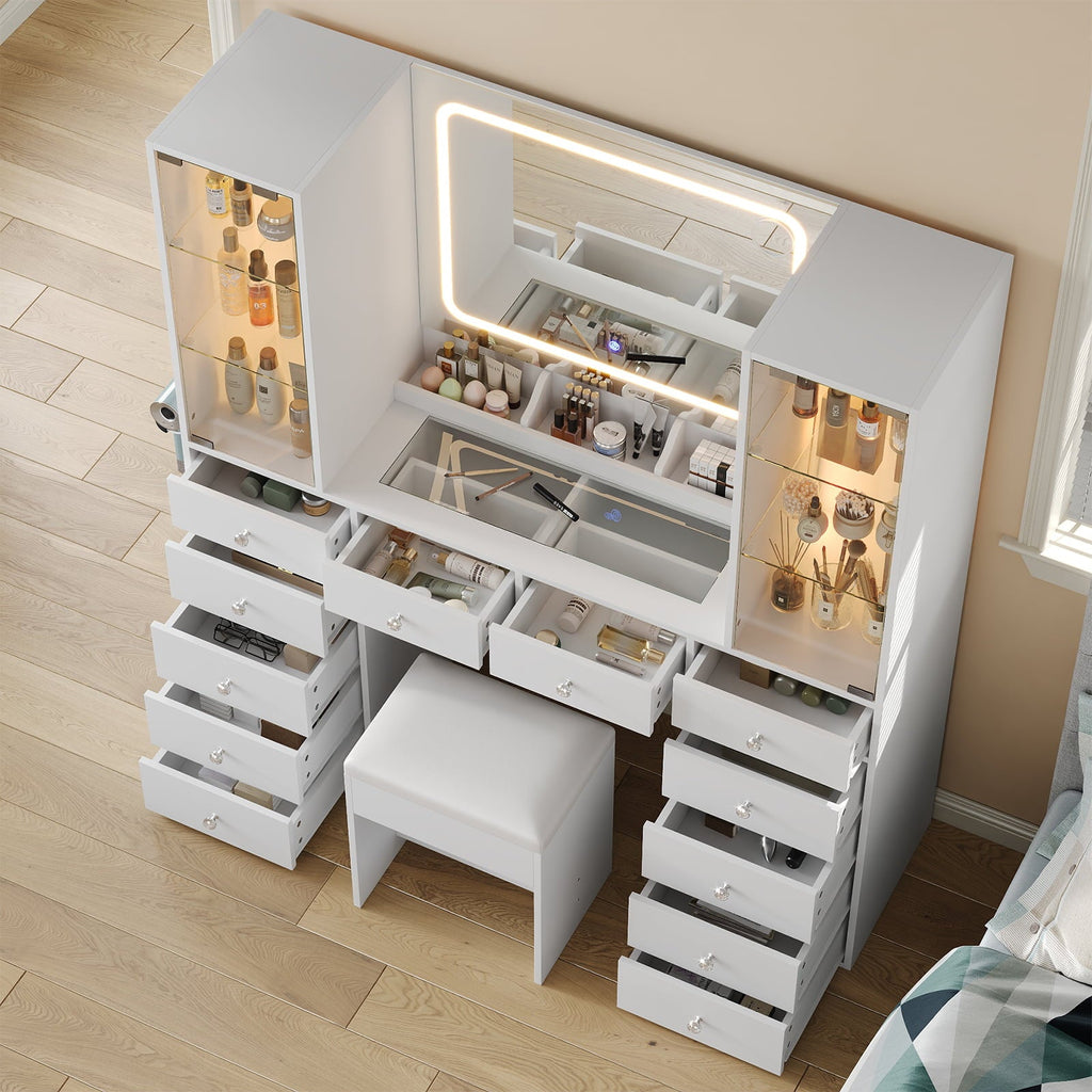 12-Drawer Mirror Vanity Desk