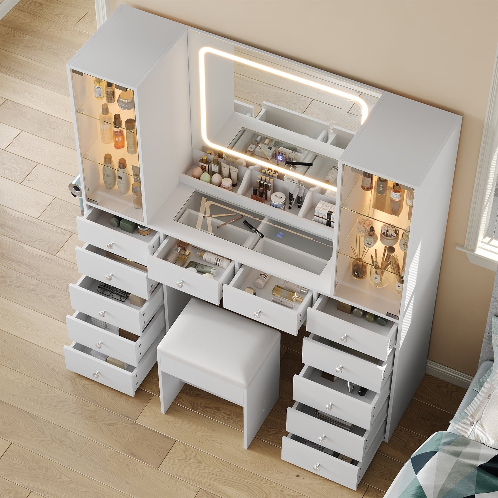 12-Drawer Mirror Vanity Desk