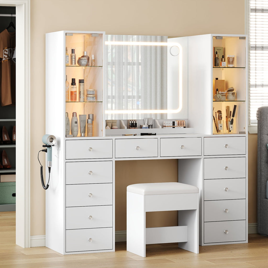 12-Drawer Mirror Vanity Desk