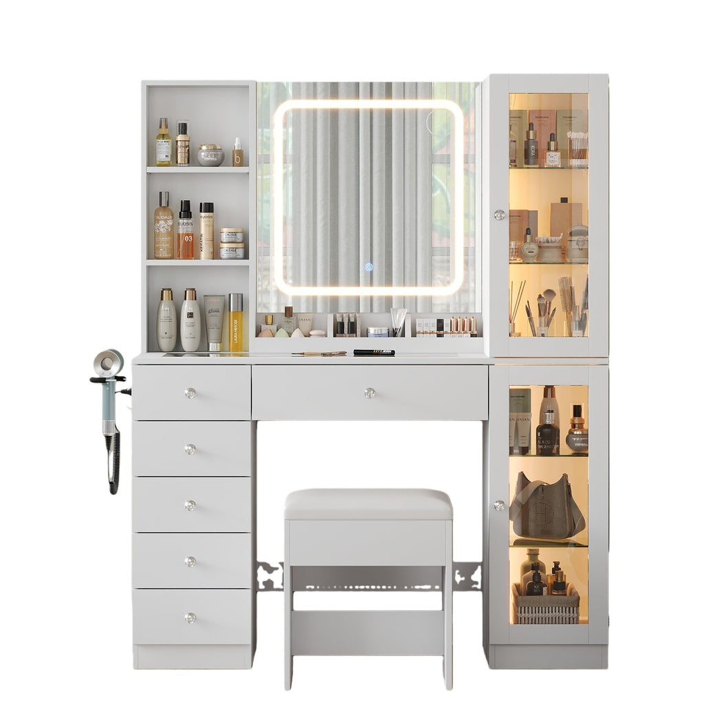 6-Drawer Mirror Vanity Desk