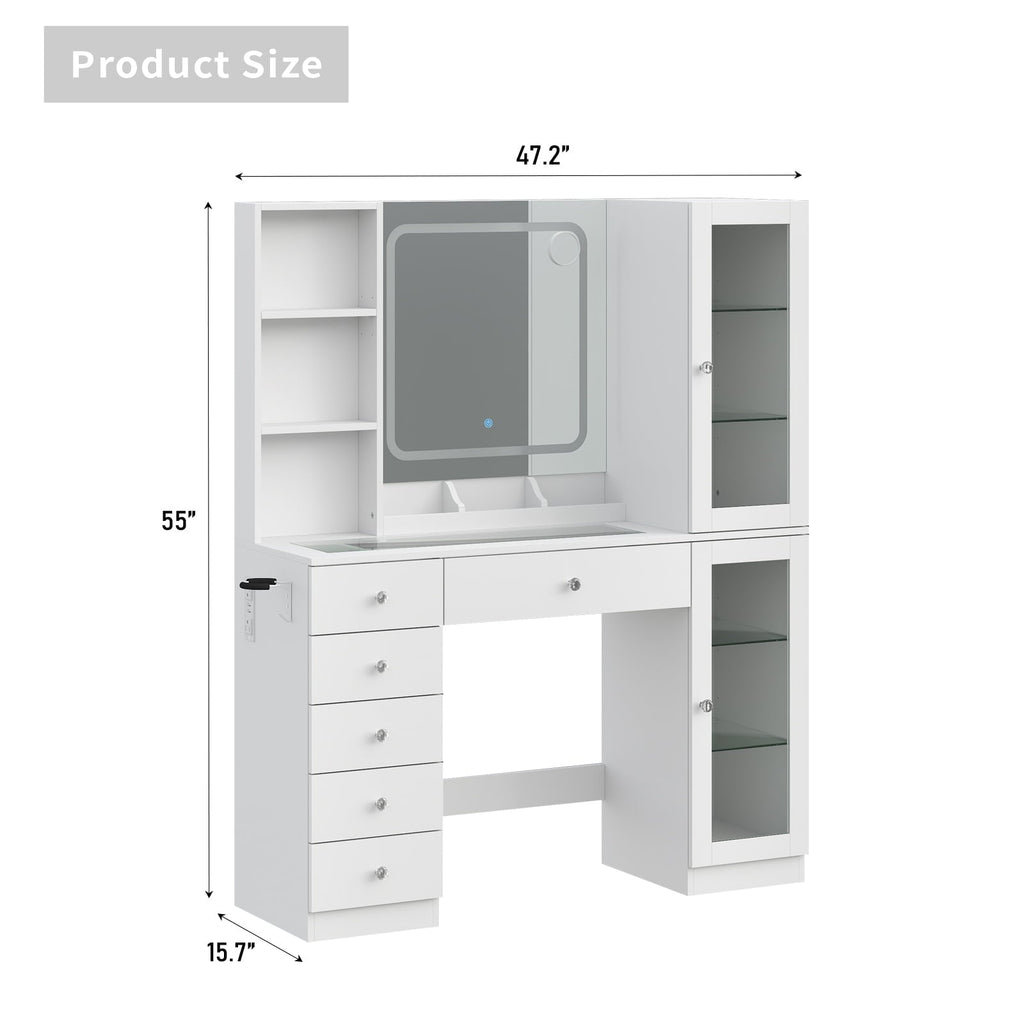 6-Drawer Mirror Vanity Desk