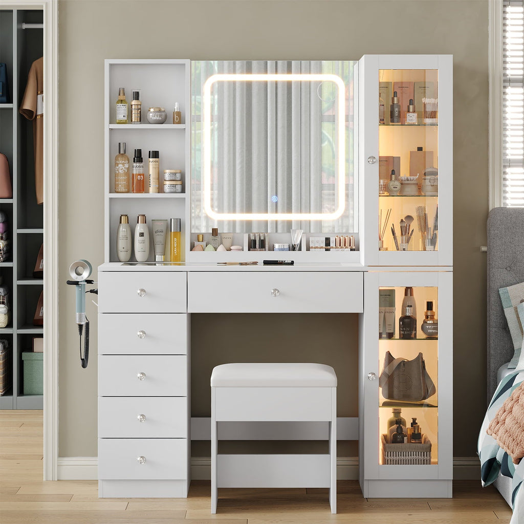 6-Drawer Mirror Vanity Desk