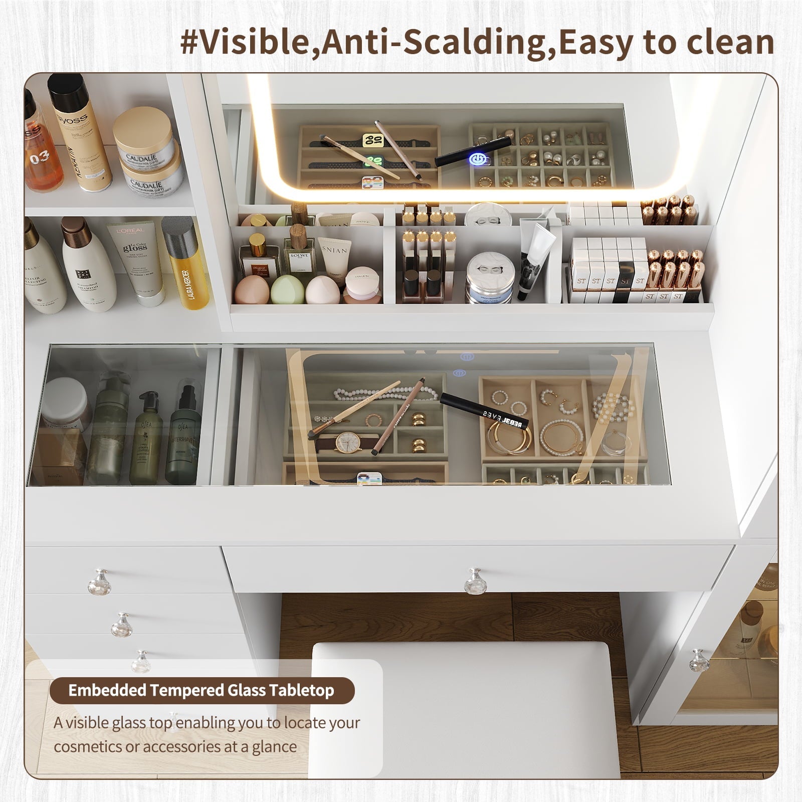 6-Drawer Mirror Vanity Desk
