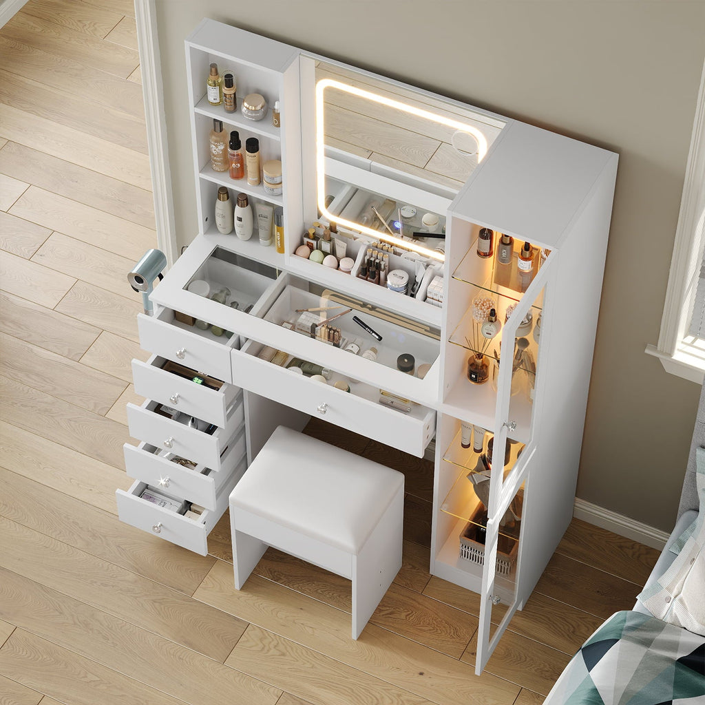 6-Drawer Mirror Vanity Desk