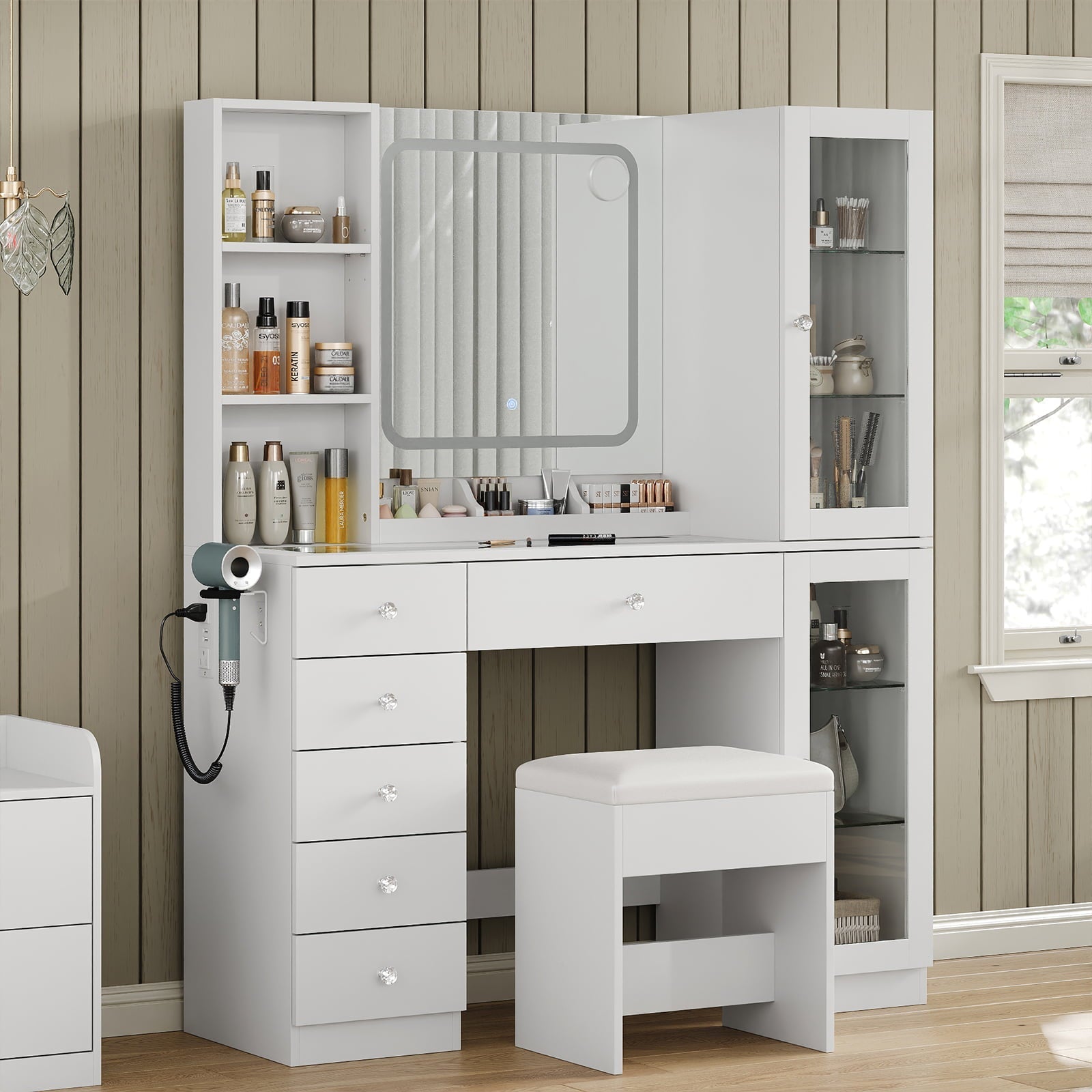 6-Drawer Mirror Vanity Desk