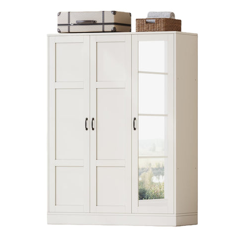 Modern 3-Door Wardrobe Armoire with Mirror, Shelves & Hanging Rod, White
