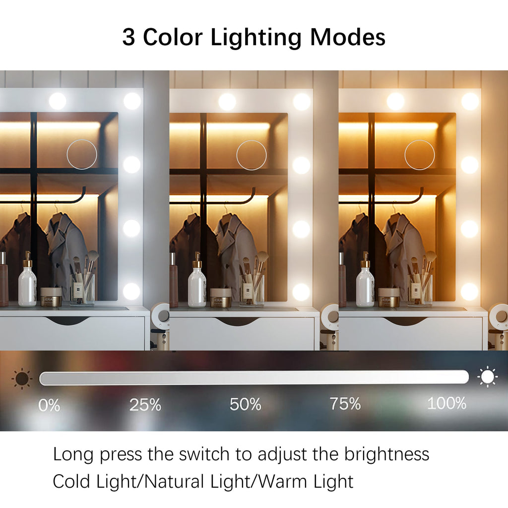 Yanosaku 55'' Modern White Makeup Vanity Set Table with Stool & LED Mirror 15 Drawers Luxury - Yanosaku SotreFurnitureVD008 - WH