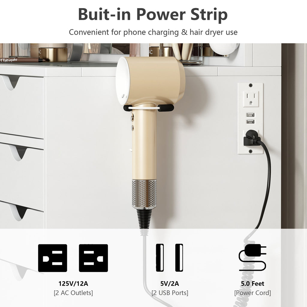 Yanosaku 55'' Modern White Makeup Vanity Set Table with Stool & LED Mirror 15 Drawers Luxury - Yanosaku SotreFurnitureVD008 - WH
